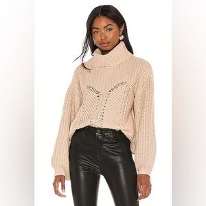 Revolve 525 Chunky Knit Ballon Sleeve Cowl Neck Sweater